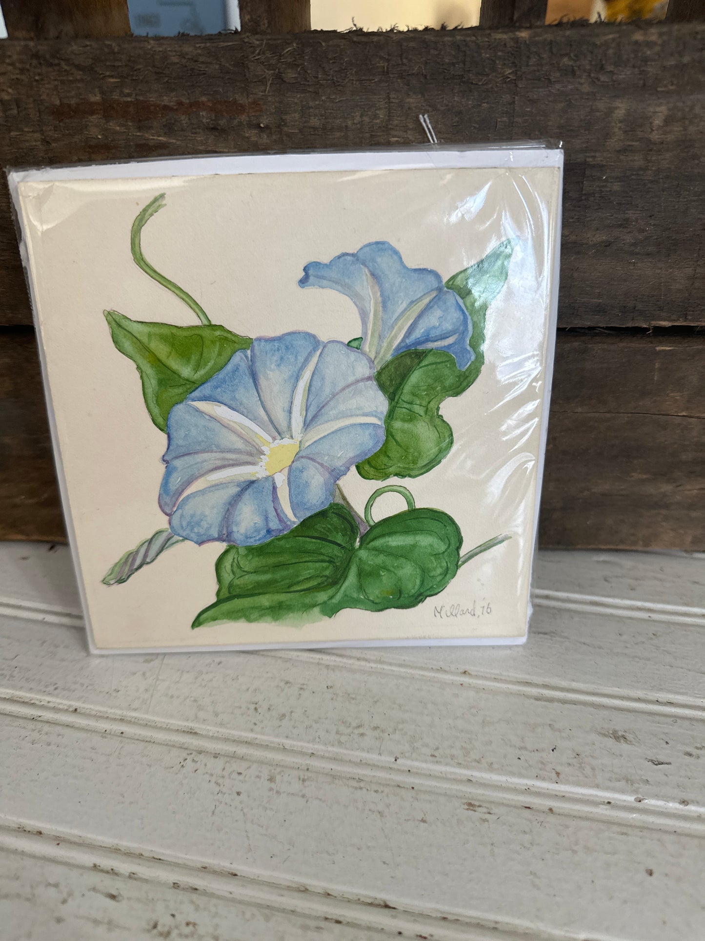 Milford blue flower original art- morning glory