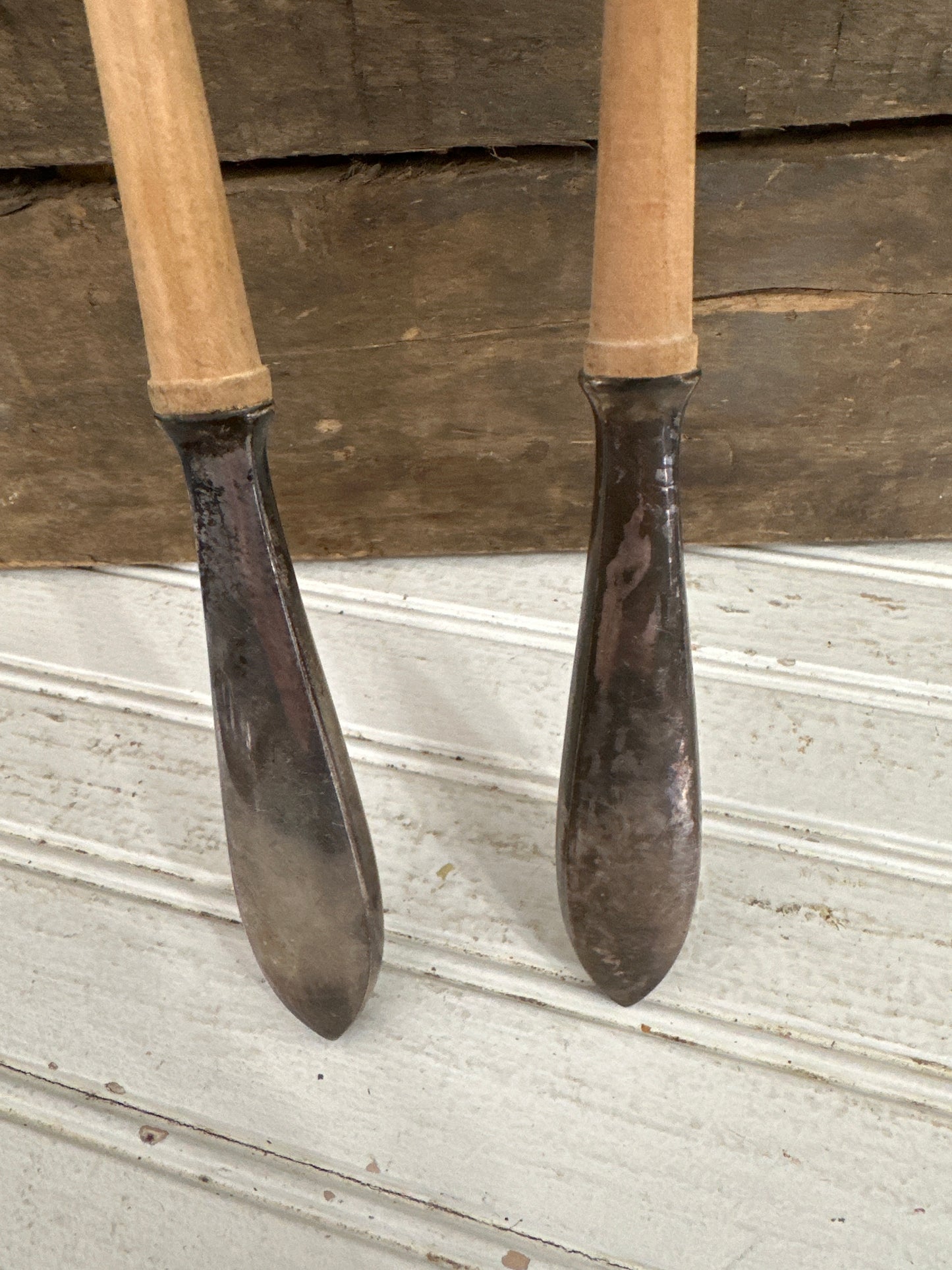 Wood fork & spoon with silver plated handles