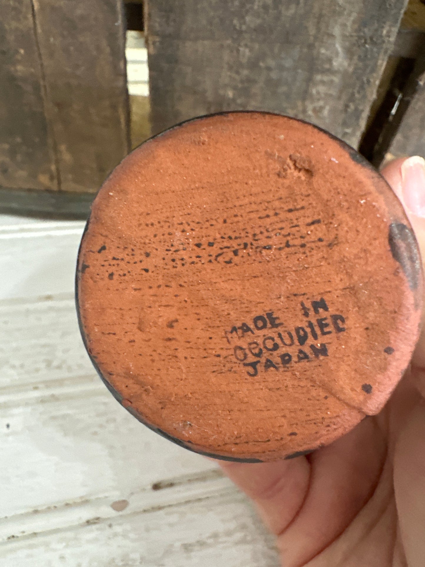 Red ware brown vase- occupied Japan