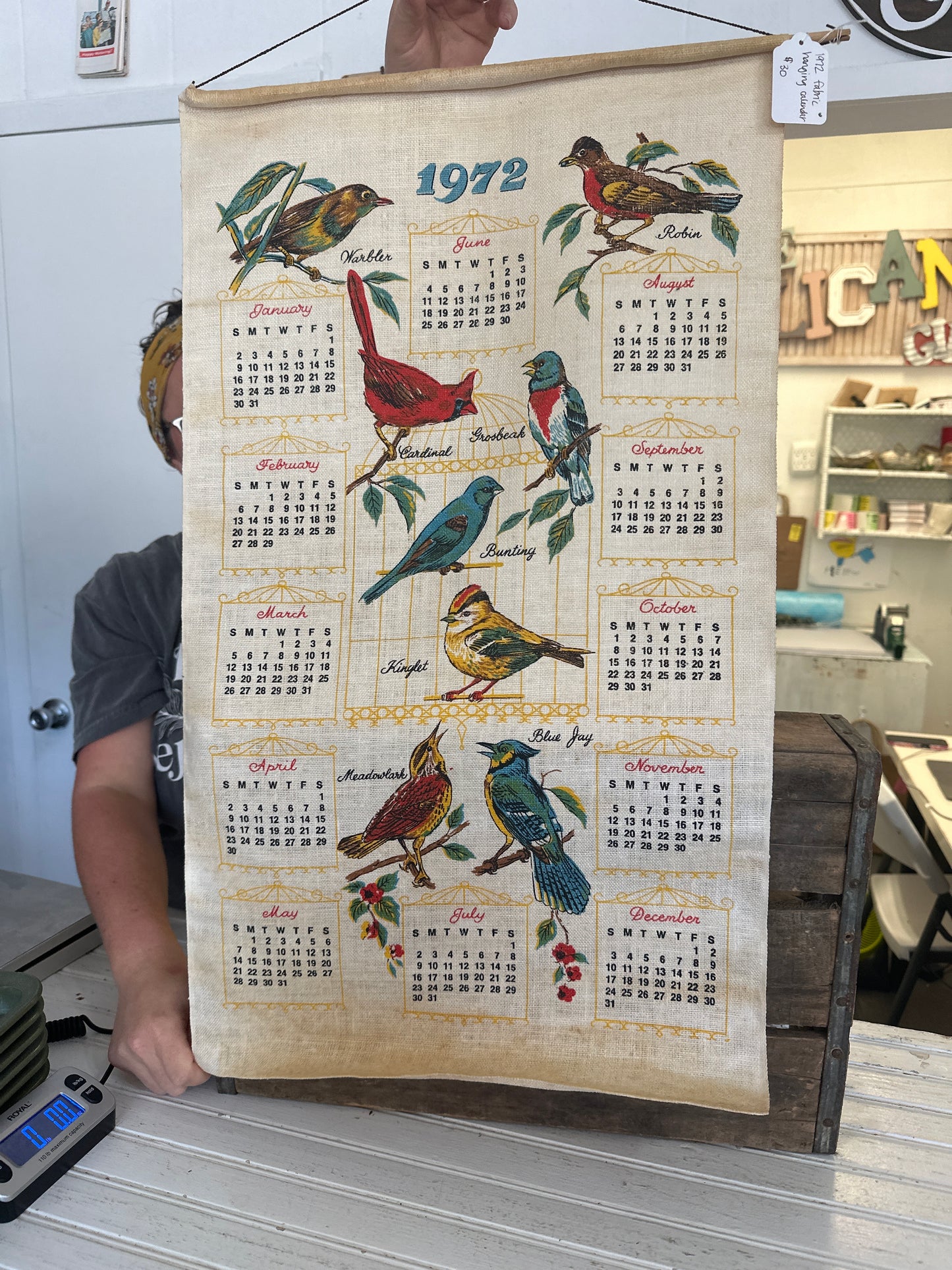 1972 fabric wall calendar