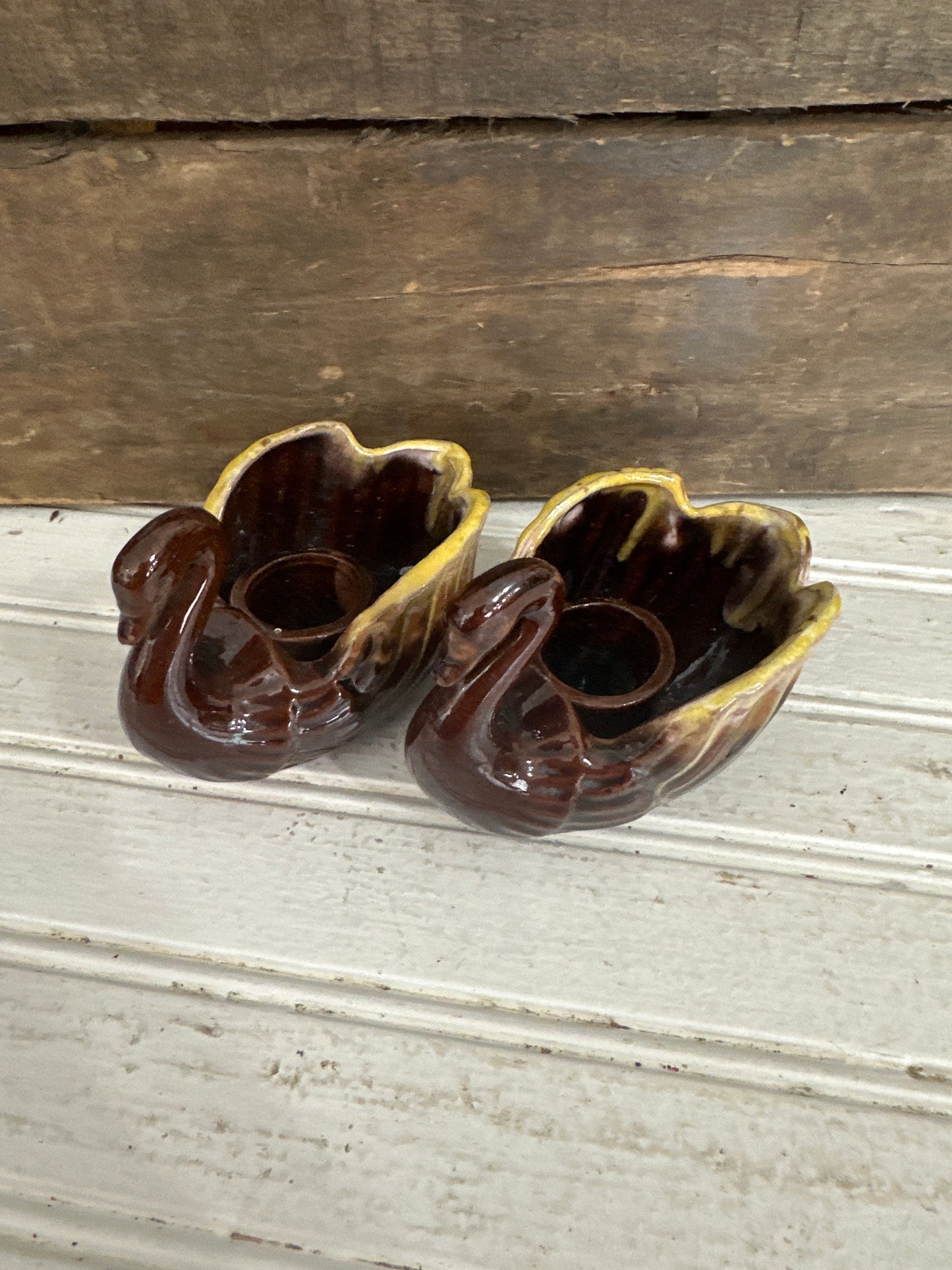 Enesco swan candle holders