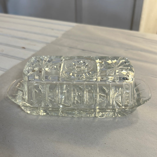 Clear glass butter dish