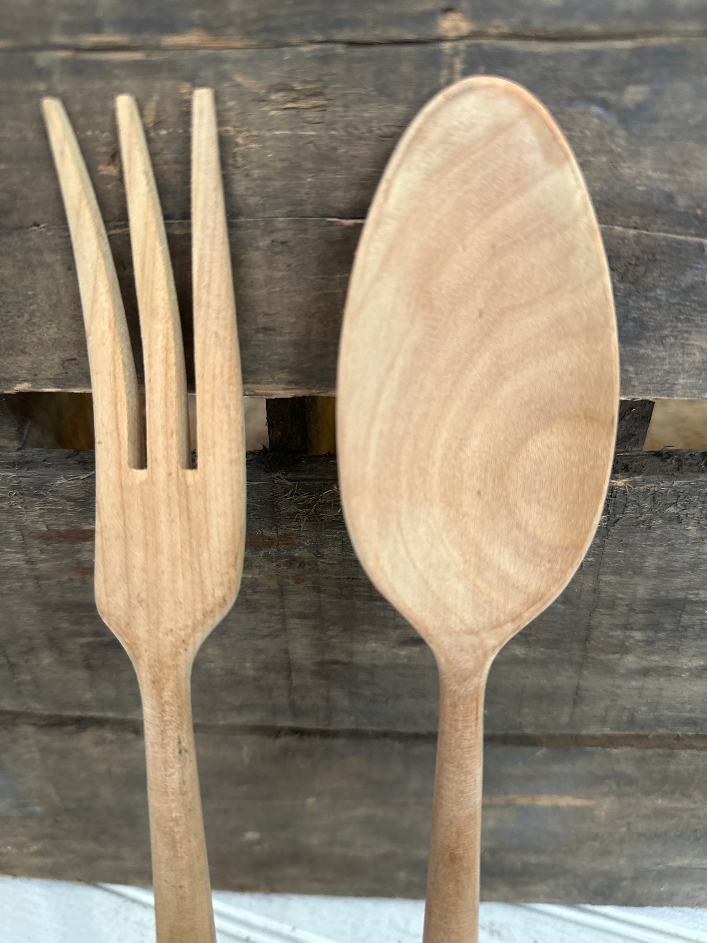 Wood fork & spoon with silver plated handles