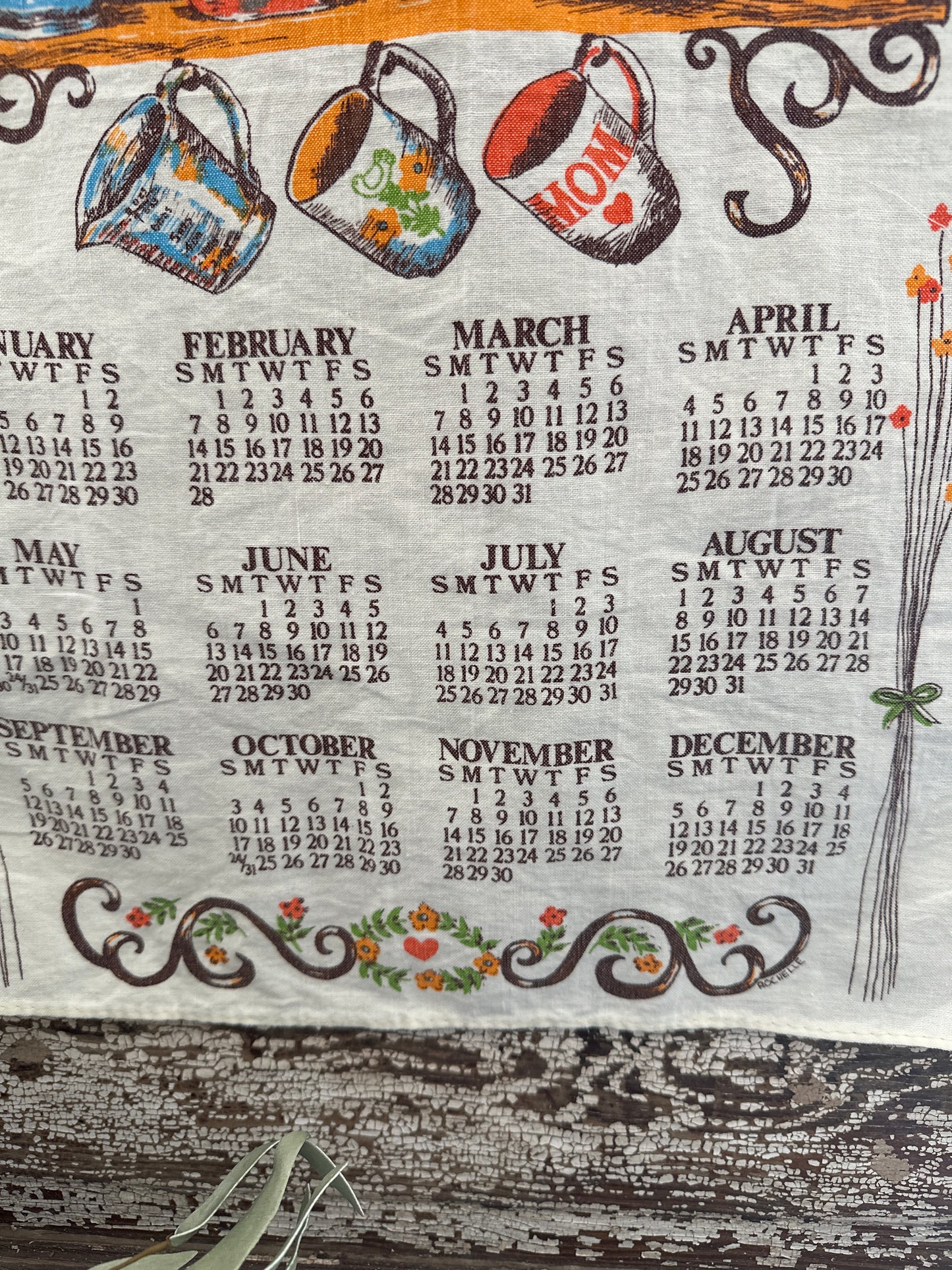 1982 Cloth Hanging Calendar