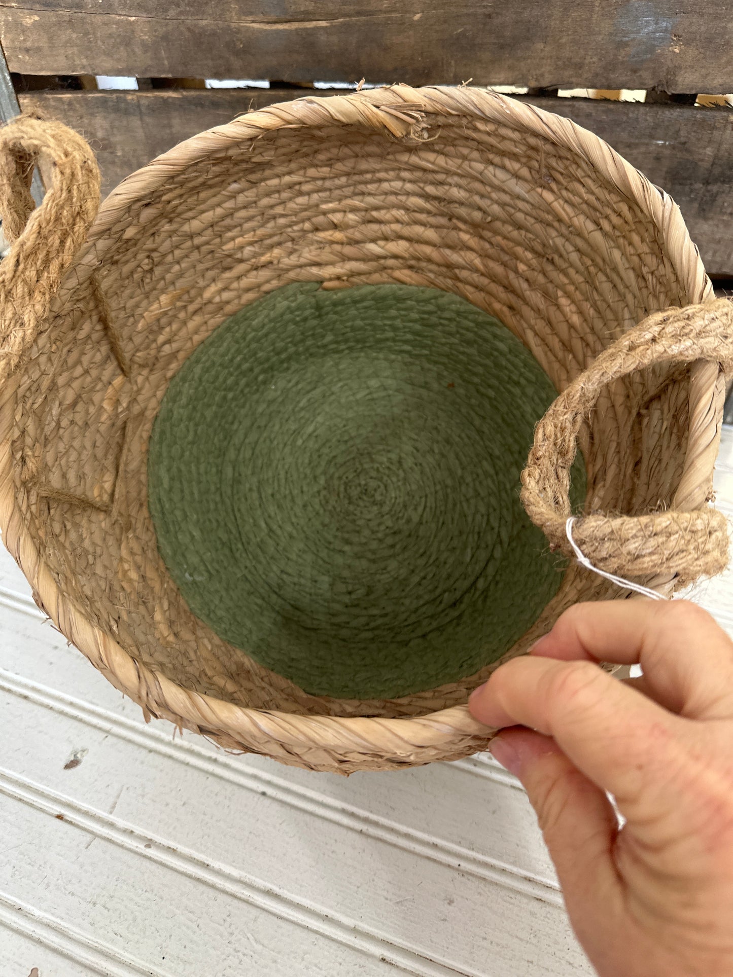 Woven basket with handles