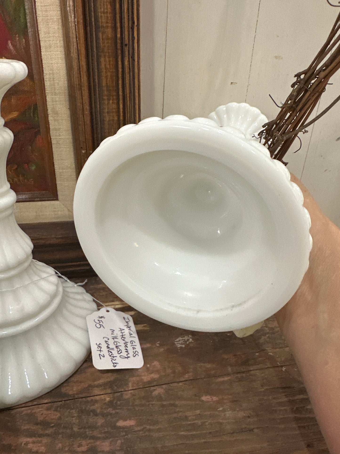 Imperial Glass Atterberry milk glass candlesticks- local pickup only