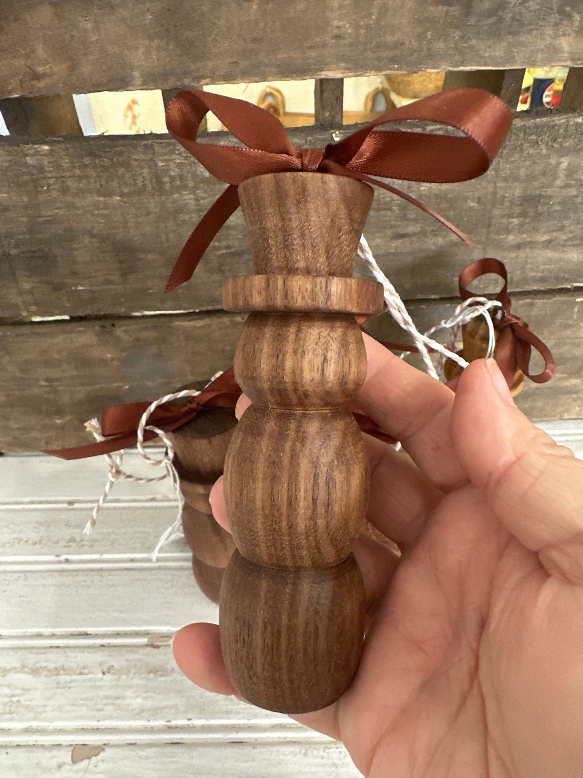 Hand turned wooden snowman ornament