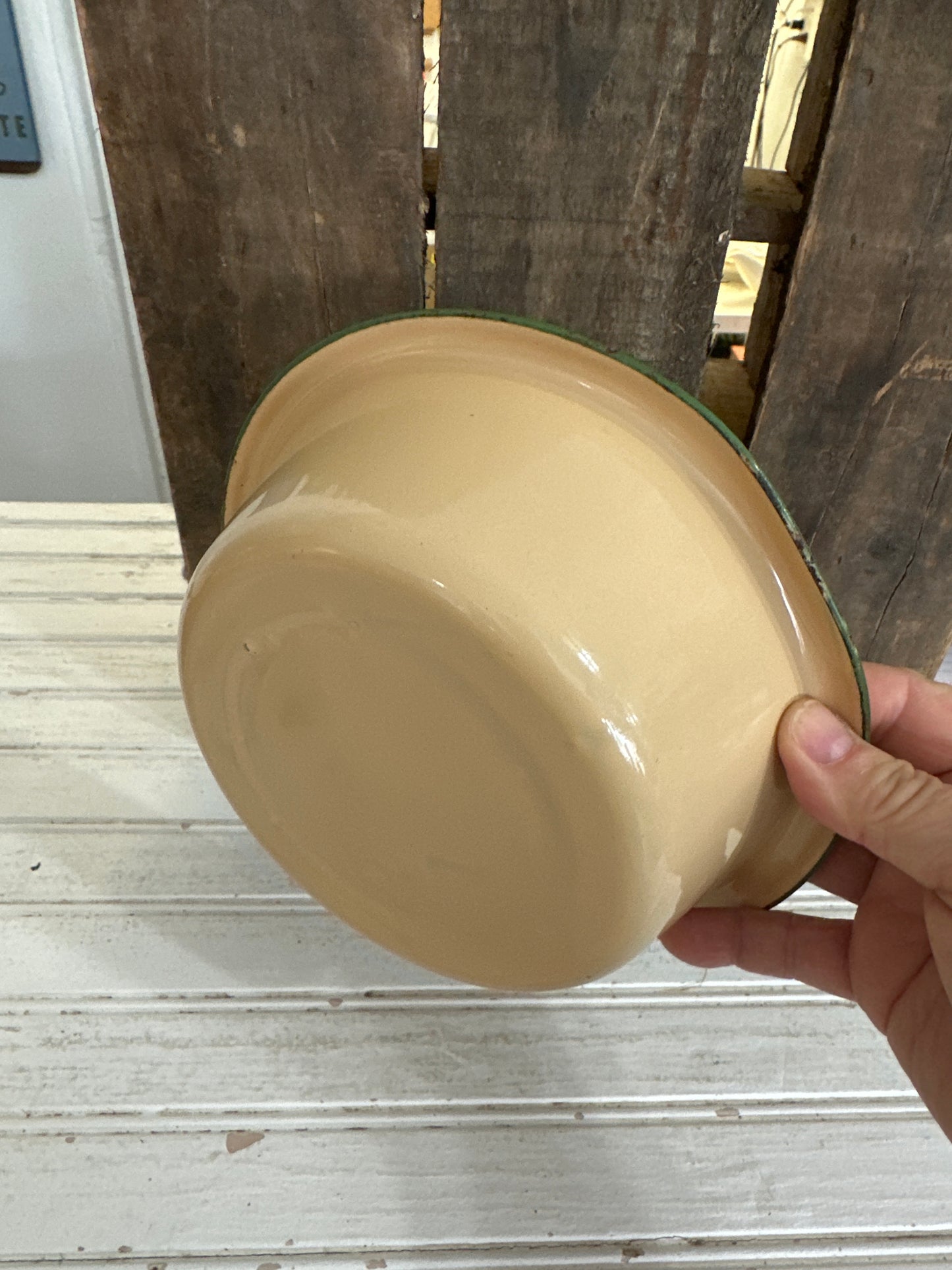 Green striped enamel pan- small