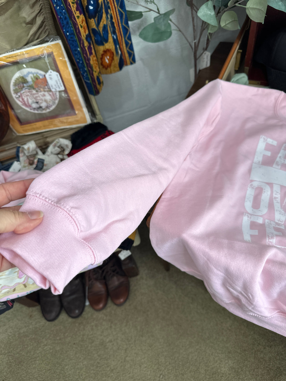 Faith Over Fear pink sweatshirt