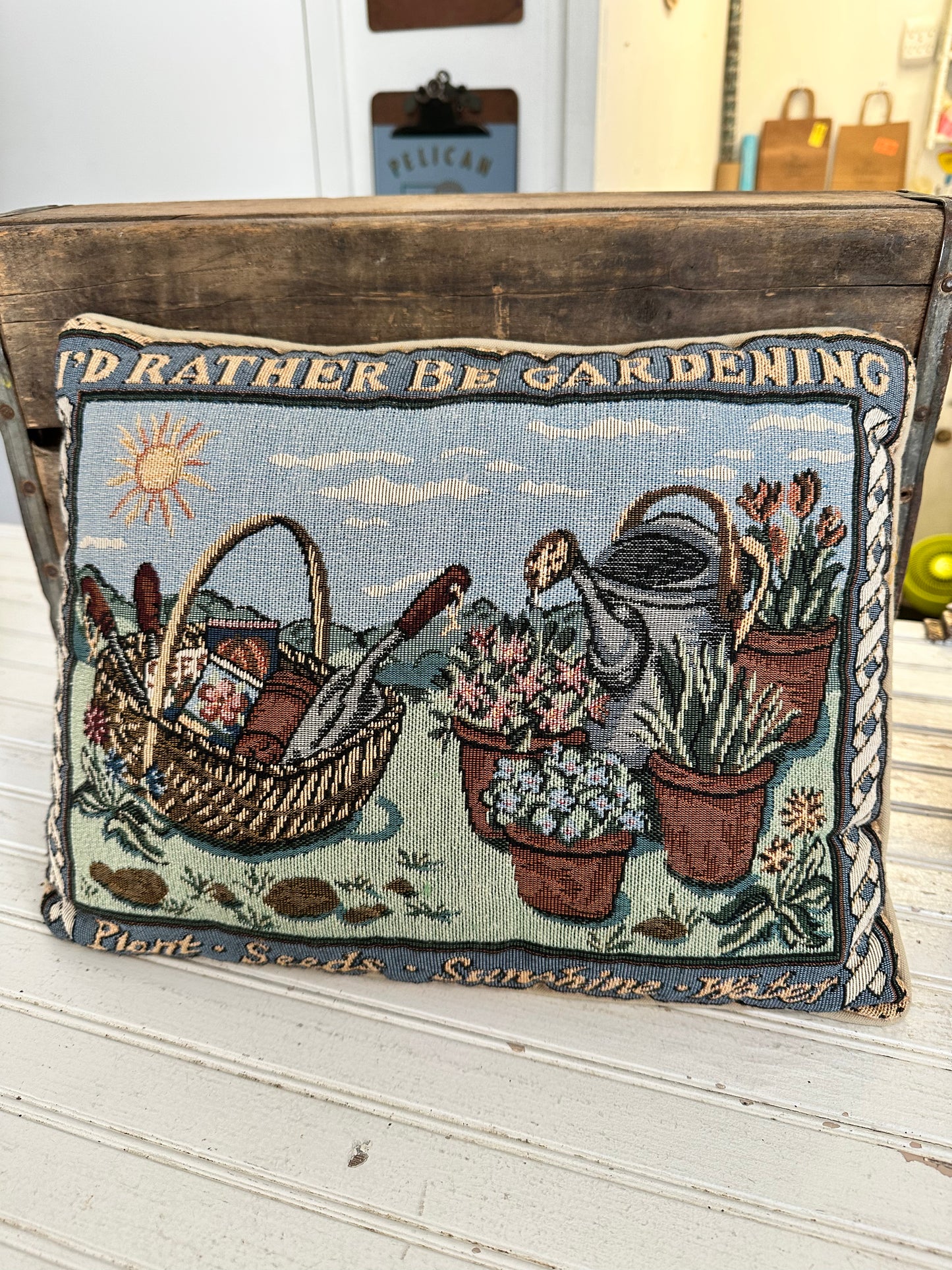 I’d rather be gardening tapestry pillow
