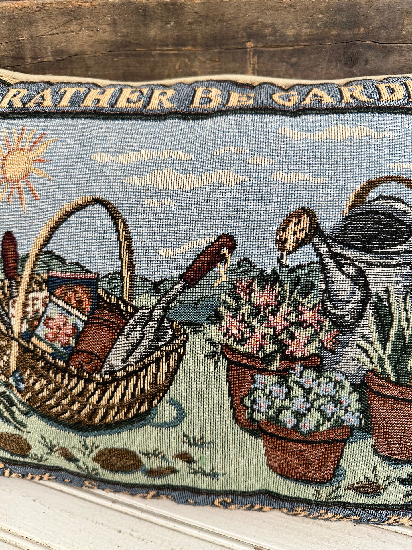 I’d rather be gardening tapestry pillow