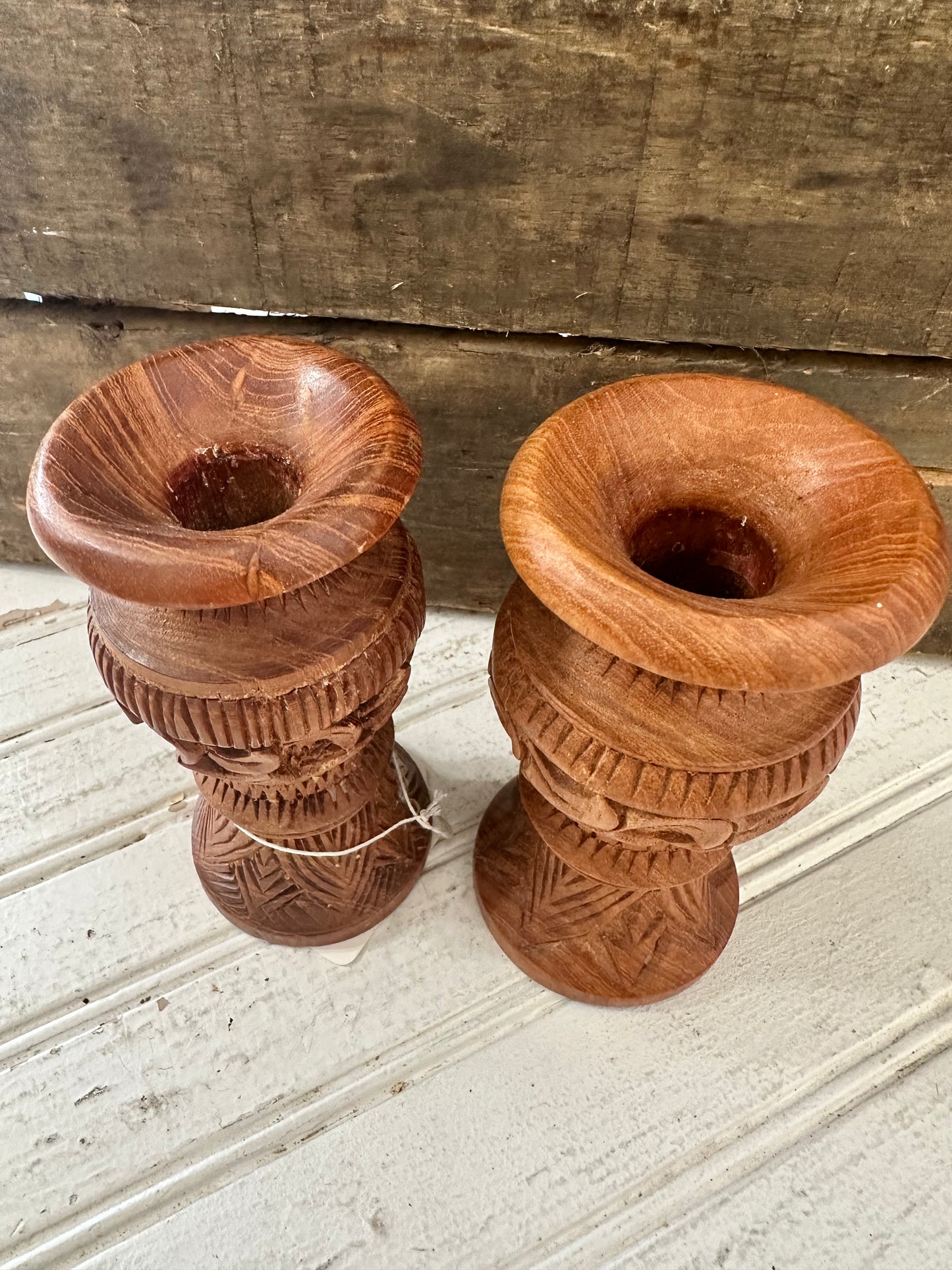 Carved Wooden Candlesticks/bud vases