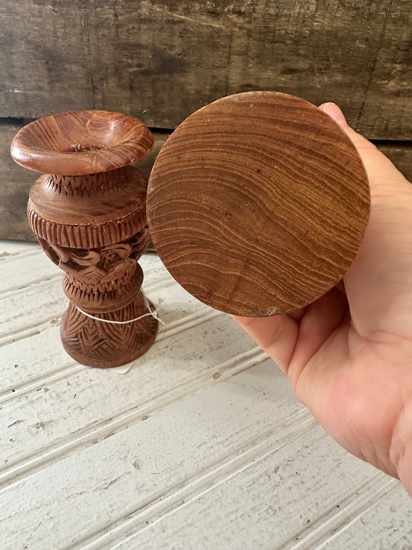 Carved Wooden Candlesticks/bud vases