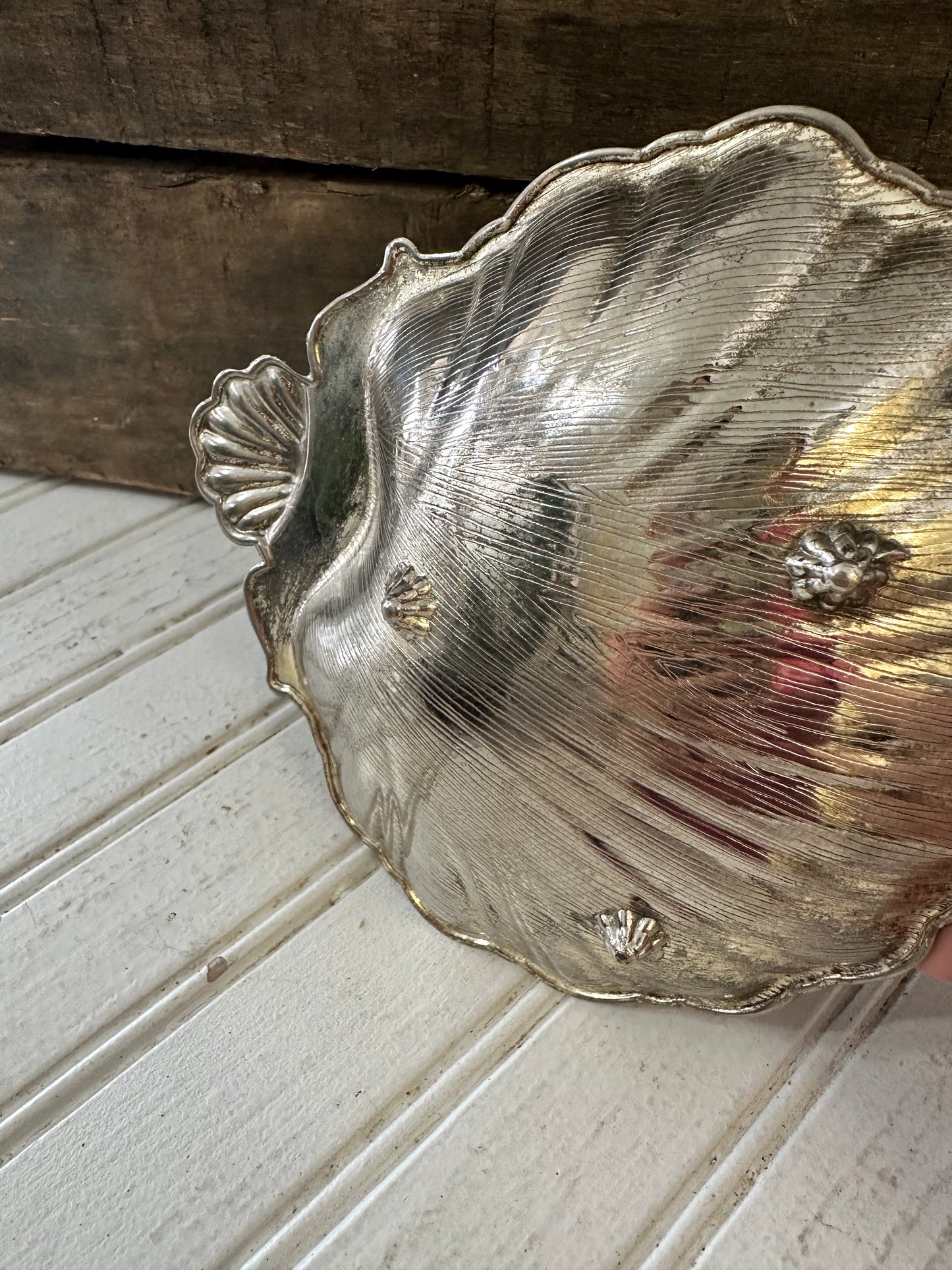 Silver plate shell trinket dish