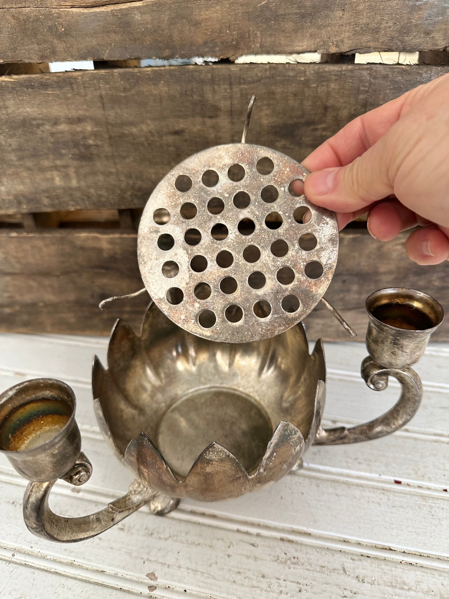 Silver Plated flower frog/candle holder