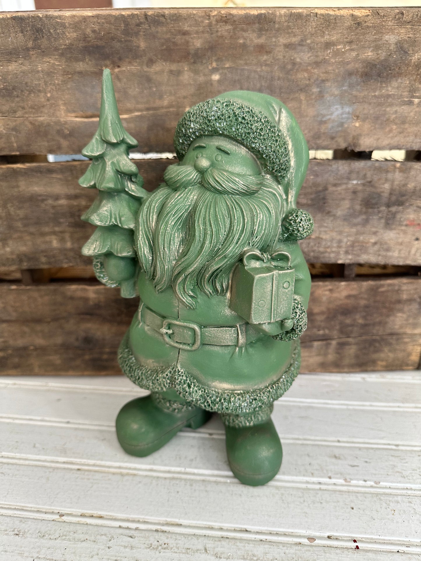 Santa- chalk painted- green