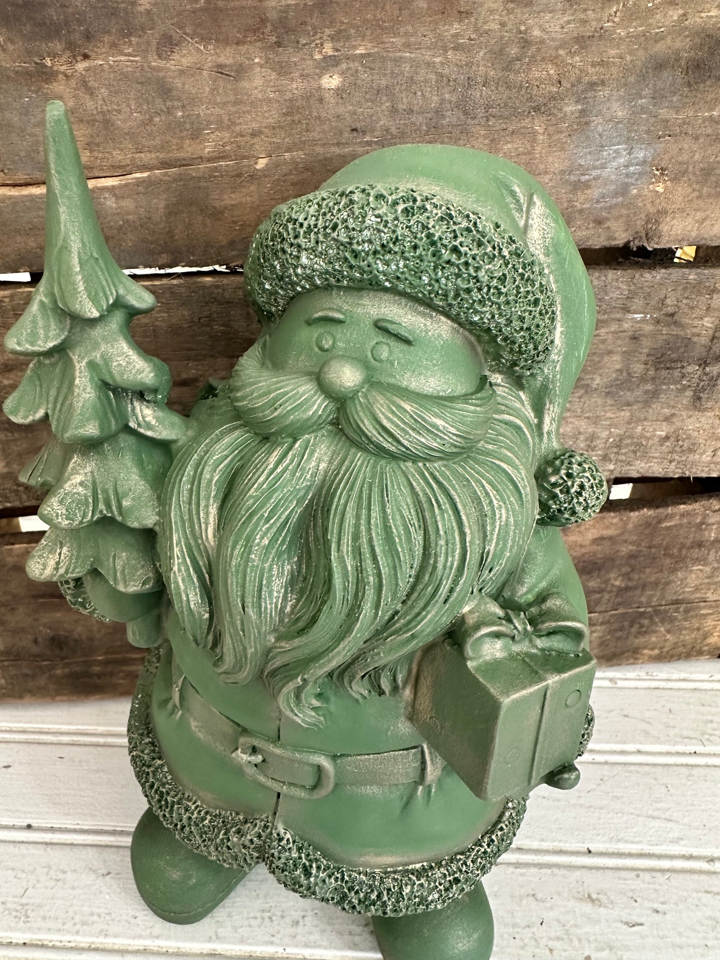 Santa- chalk painted- green