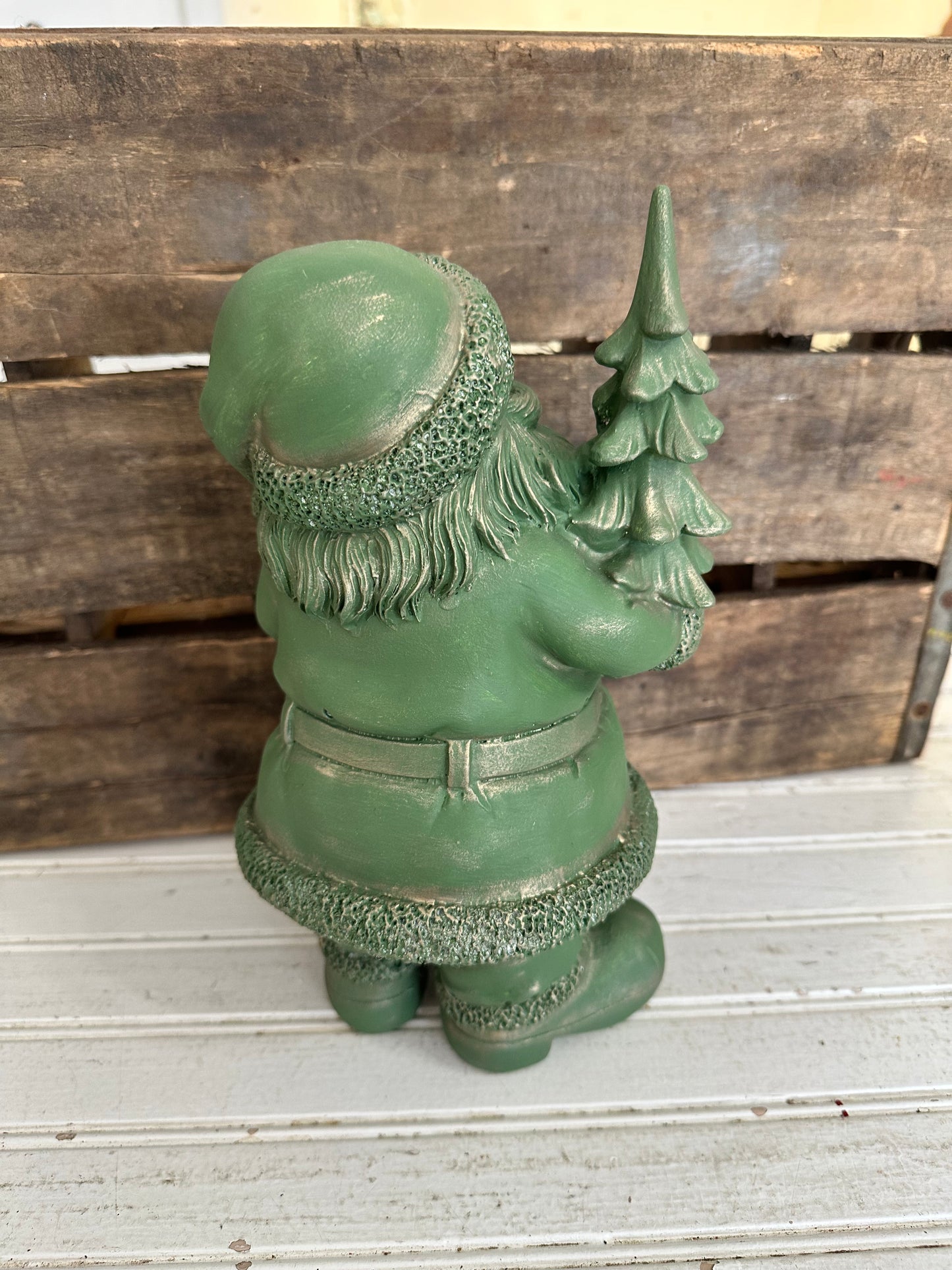 Santa- chalk painted- green