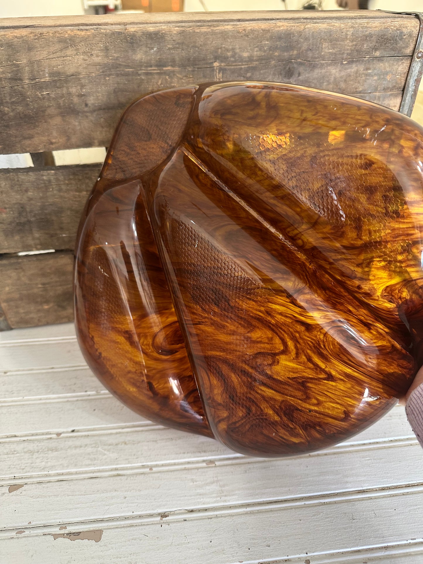 MCM Lucite Faux tortoise shell divided dish