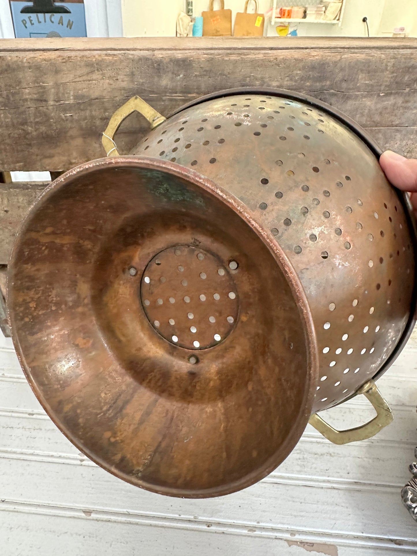 Brass handled Copper colander