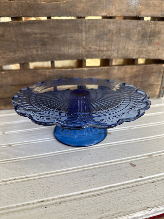 Cobalt blue glass pedestal cake plate- local pickup only