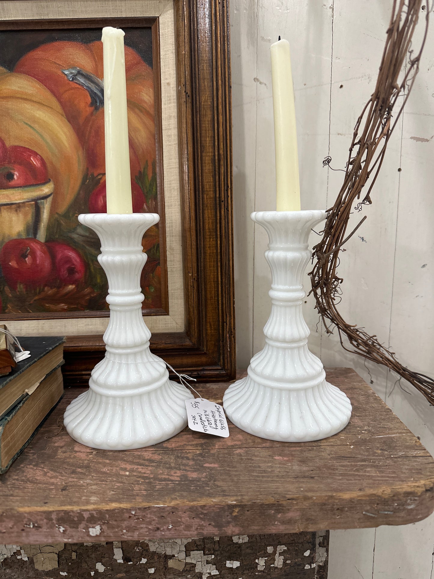 Imperial Glass Atterberry milk glass candlesticks- local pickup only