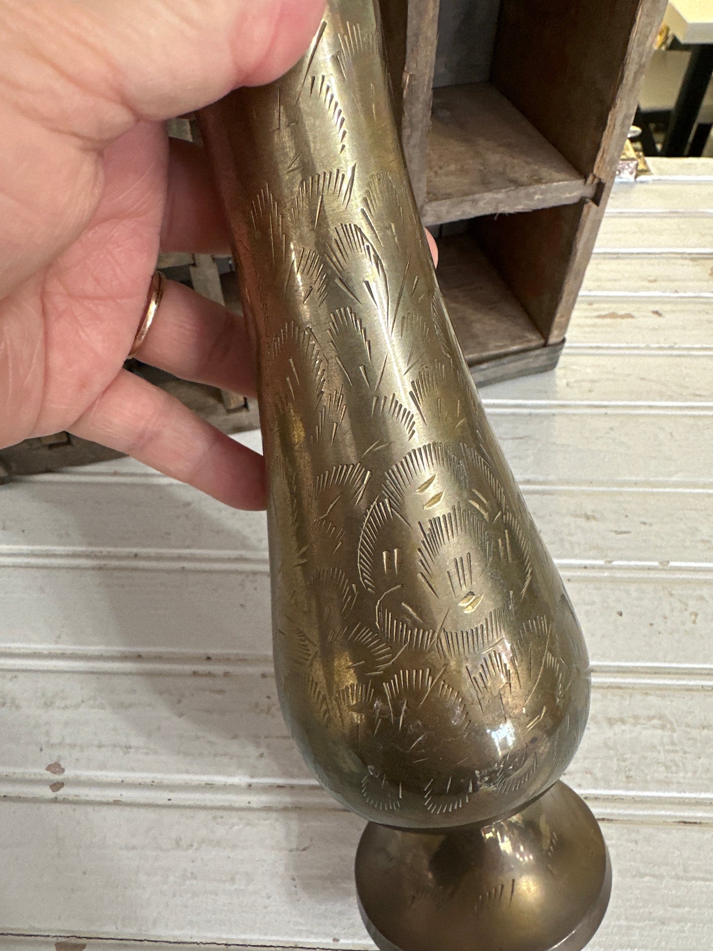 Brass etched vase