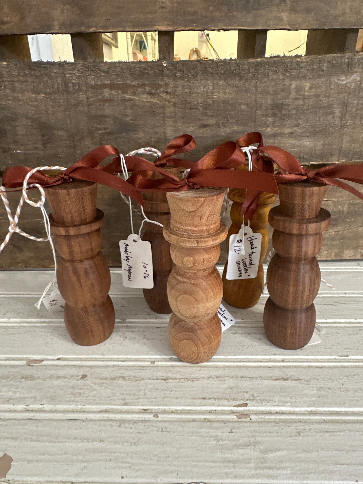 Hand turned wooden snowman ornament