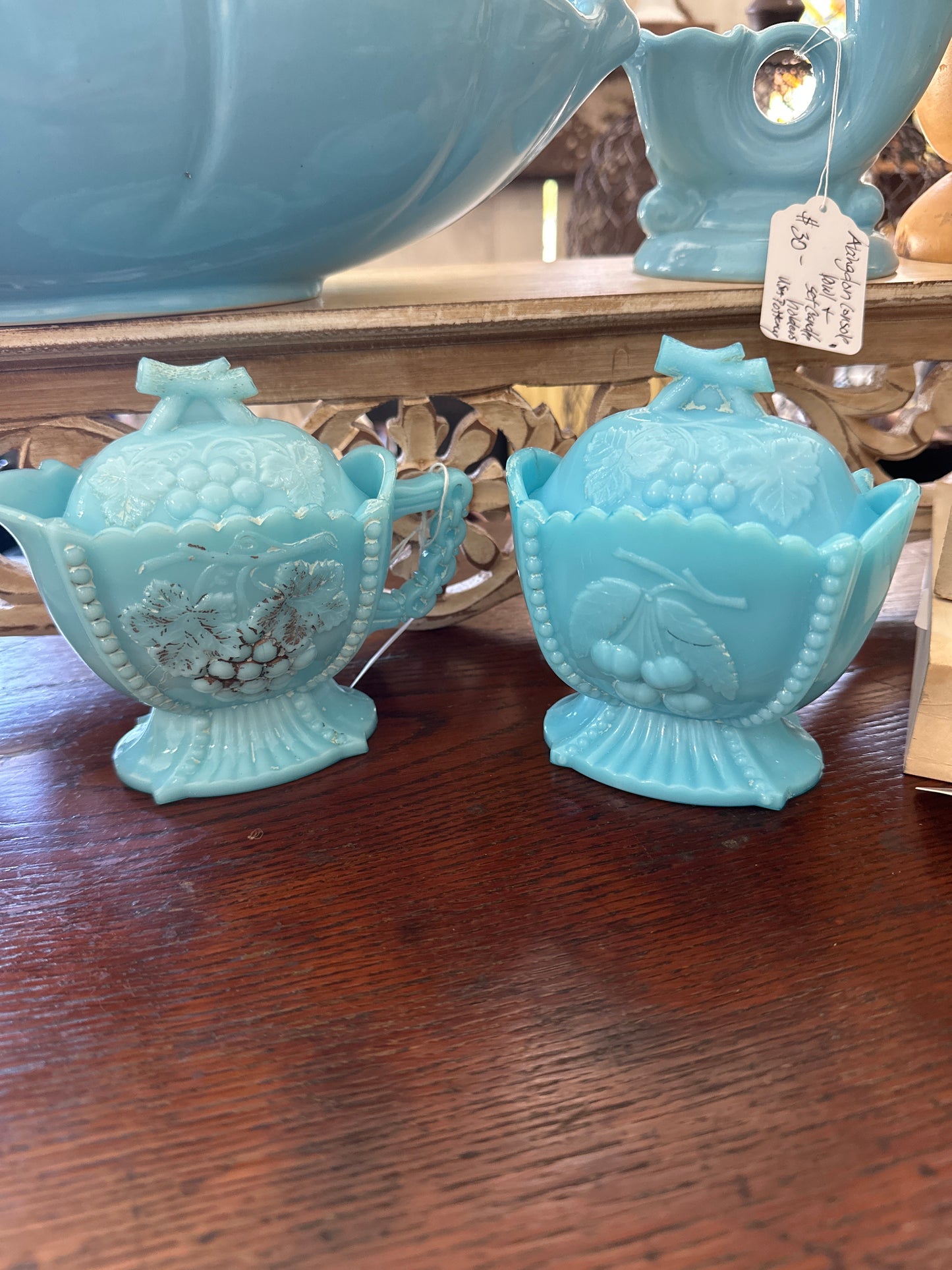 Westmoreland blue milk glass cream & sugar set- local pick up only