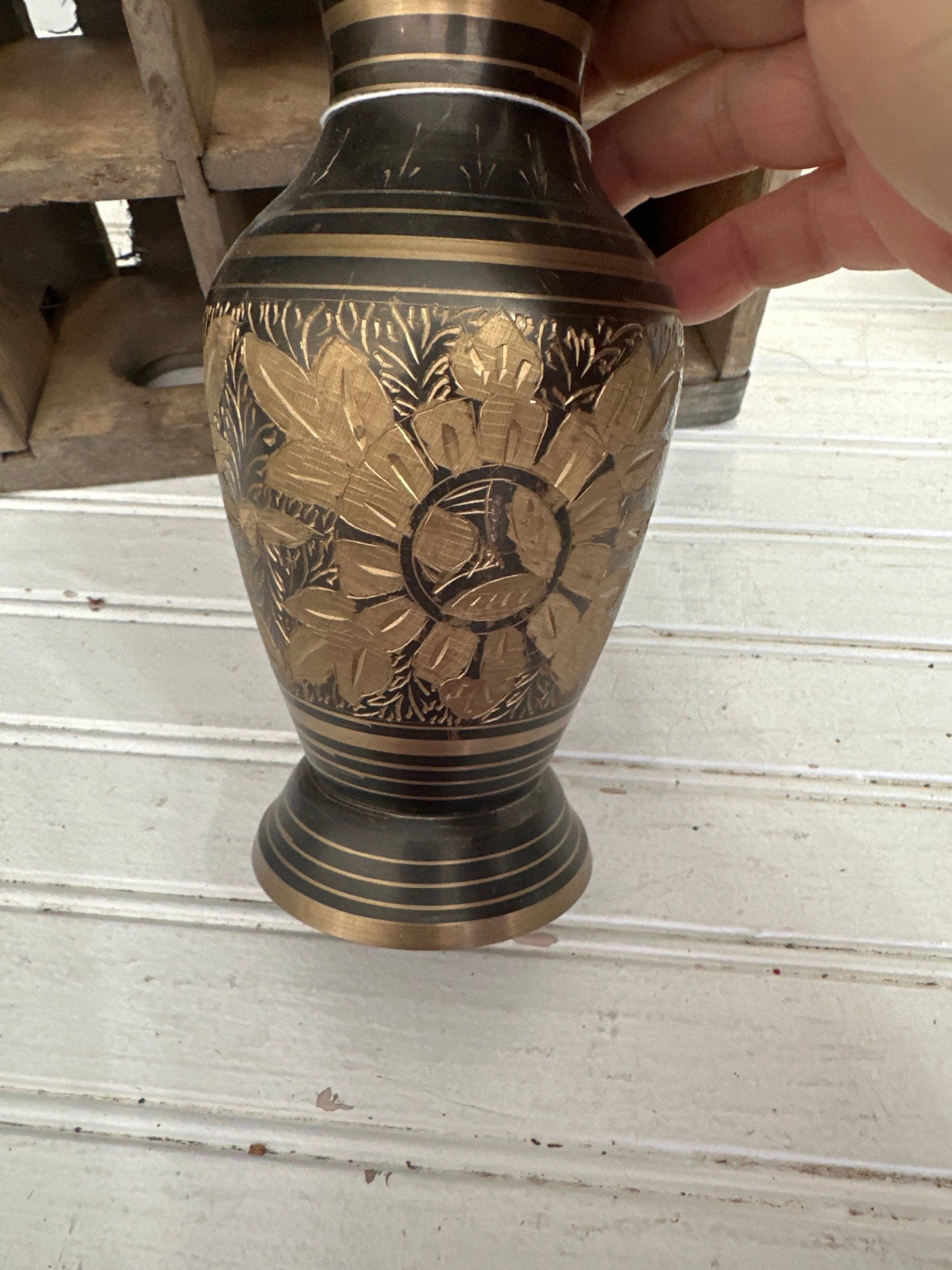 Brass vase with etching