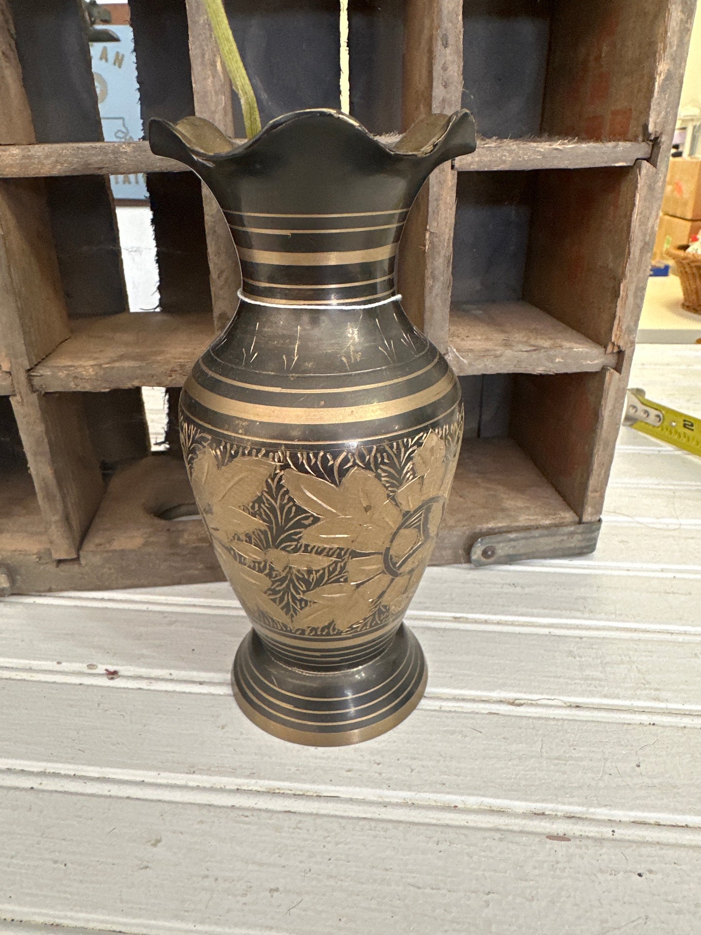 Brass vase with etching