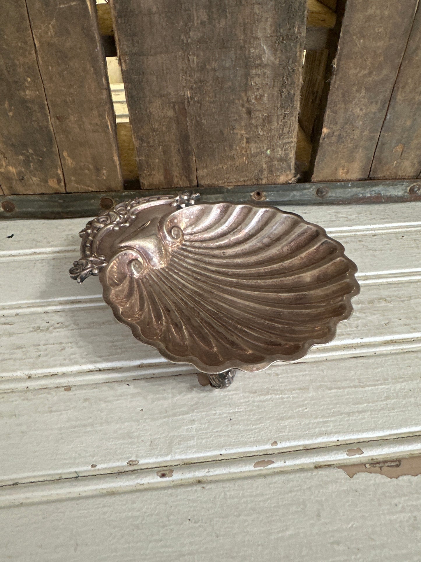 William Adams silver plate shell dish- footed- antique