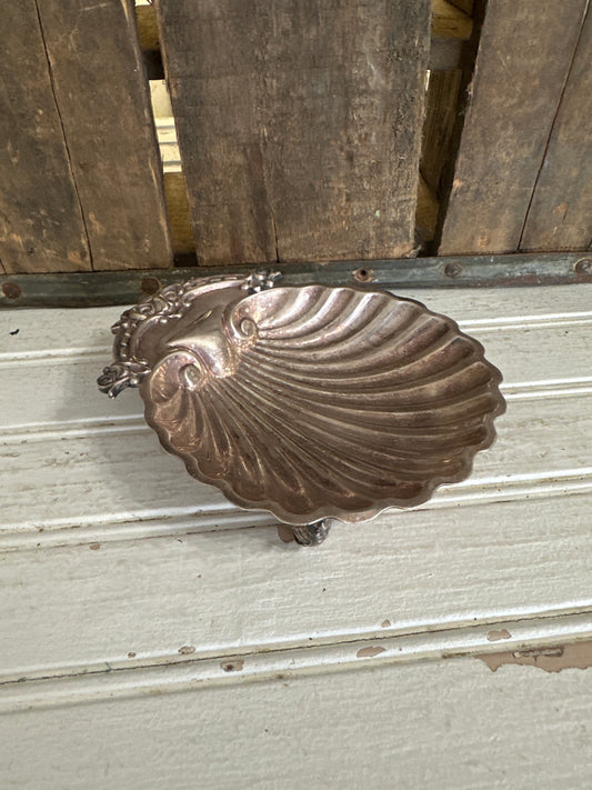 William Adams silver plate shell dish- footed- antique