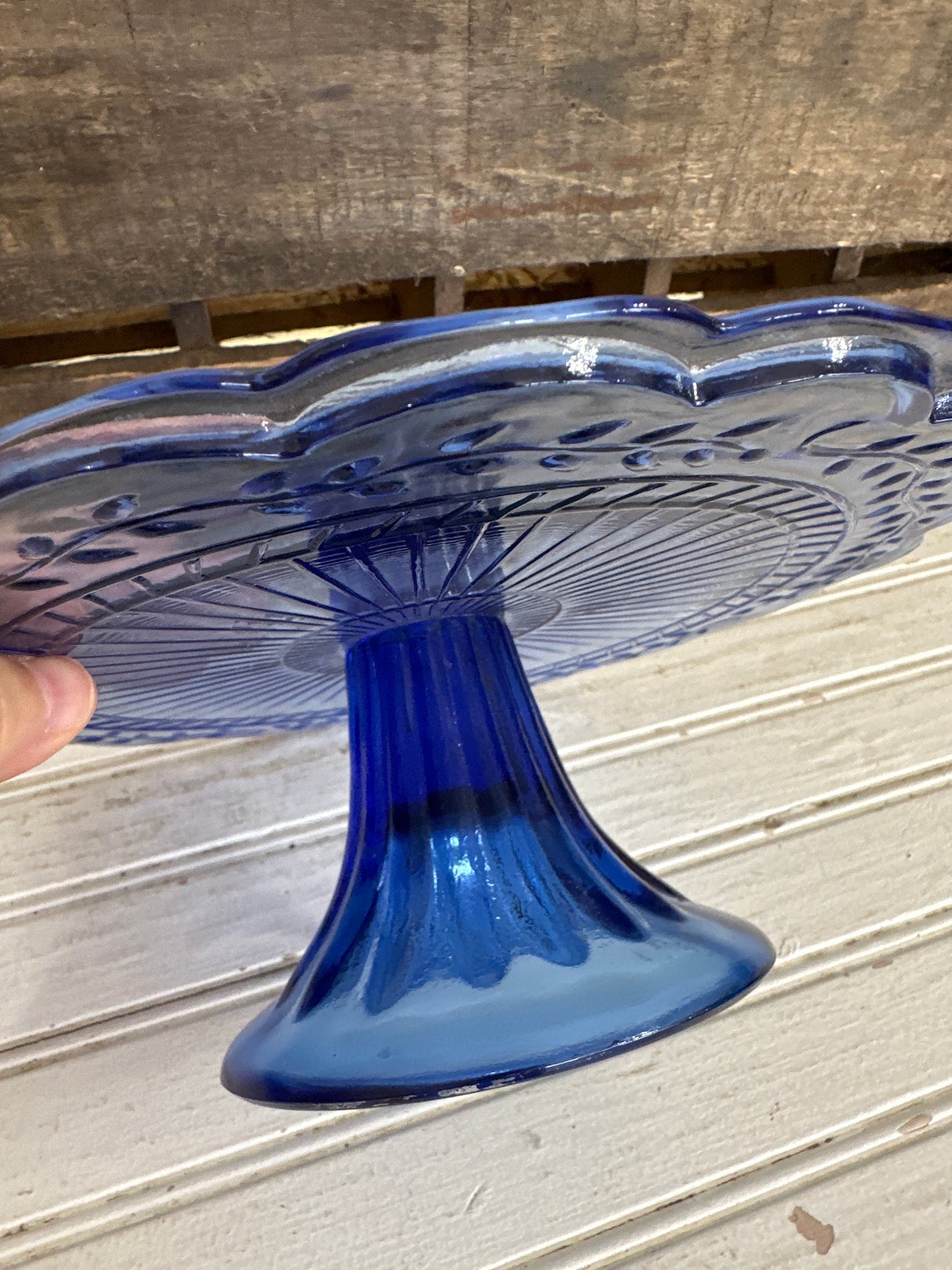 Cobalt blue glass pedestal cake plate- local pickup only