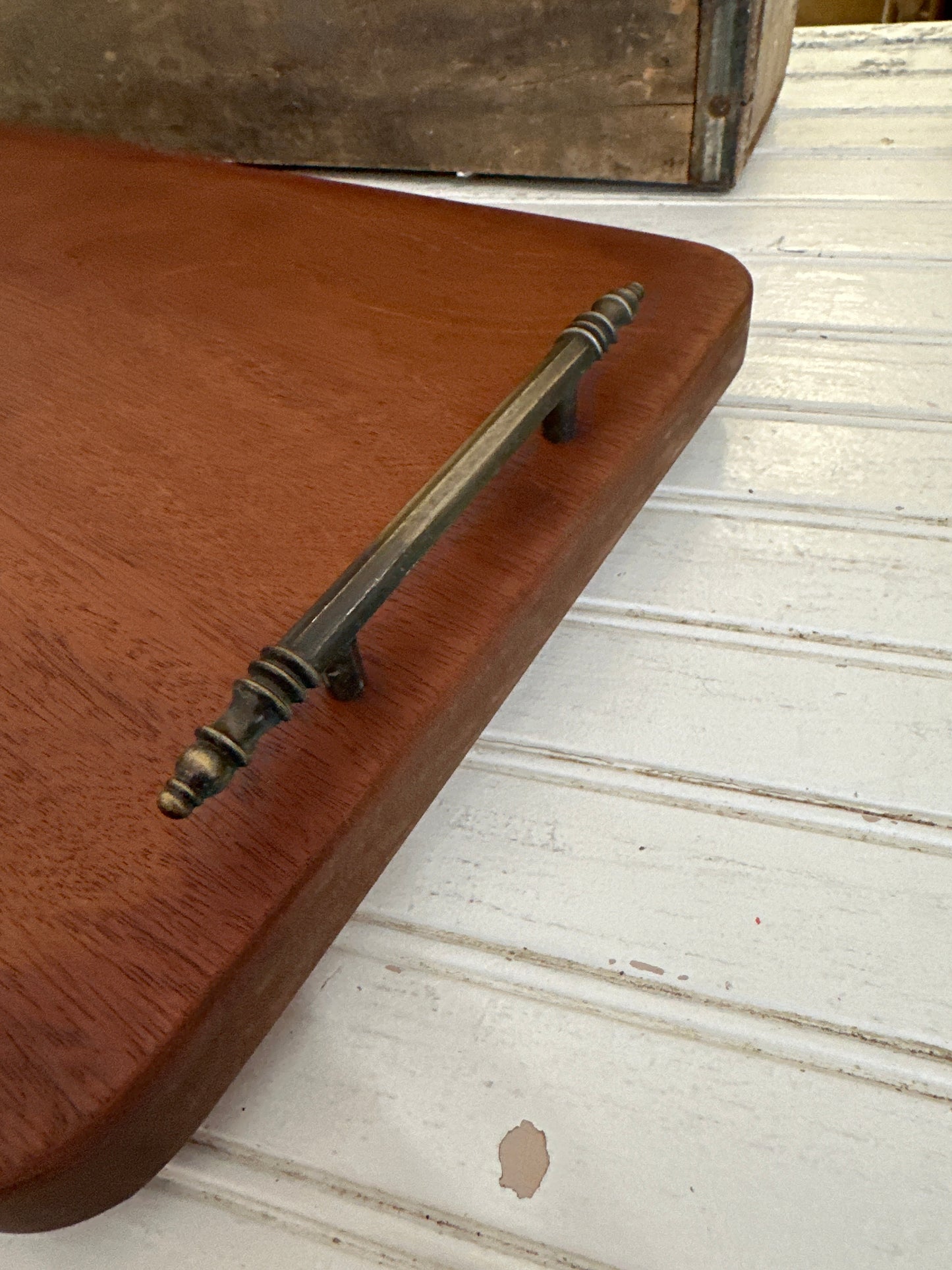 Handmade Charcuterie tray with vintage metal handles, also footed- local pickup only