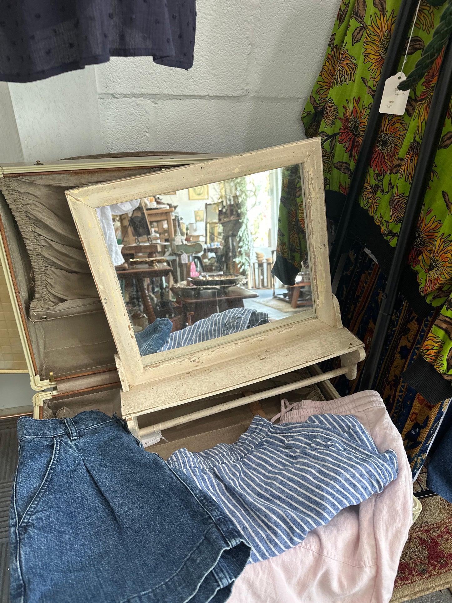 Vintage Wooden Mirror with shelf & towel holder- local pick up only