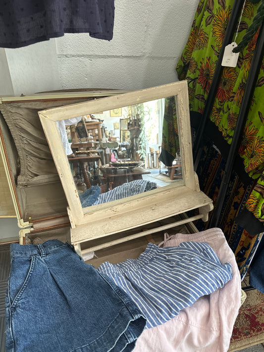 Vintage Wooden Mirror with shelf & towel holder- local pick up only