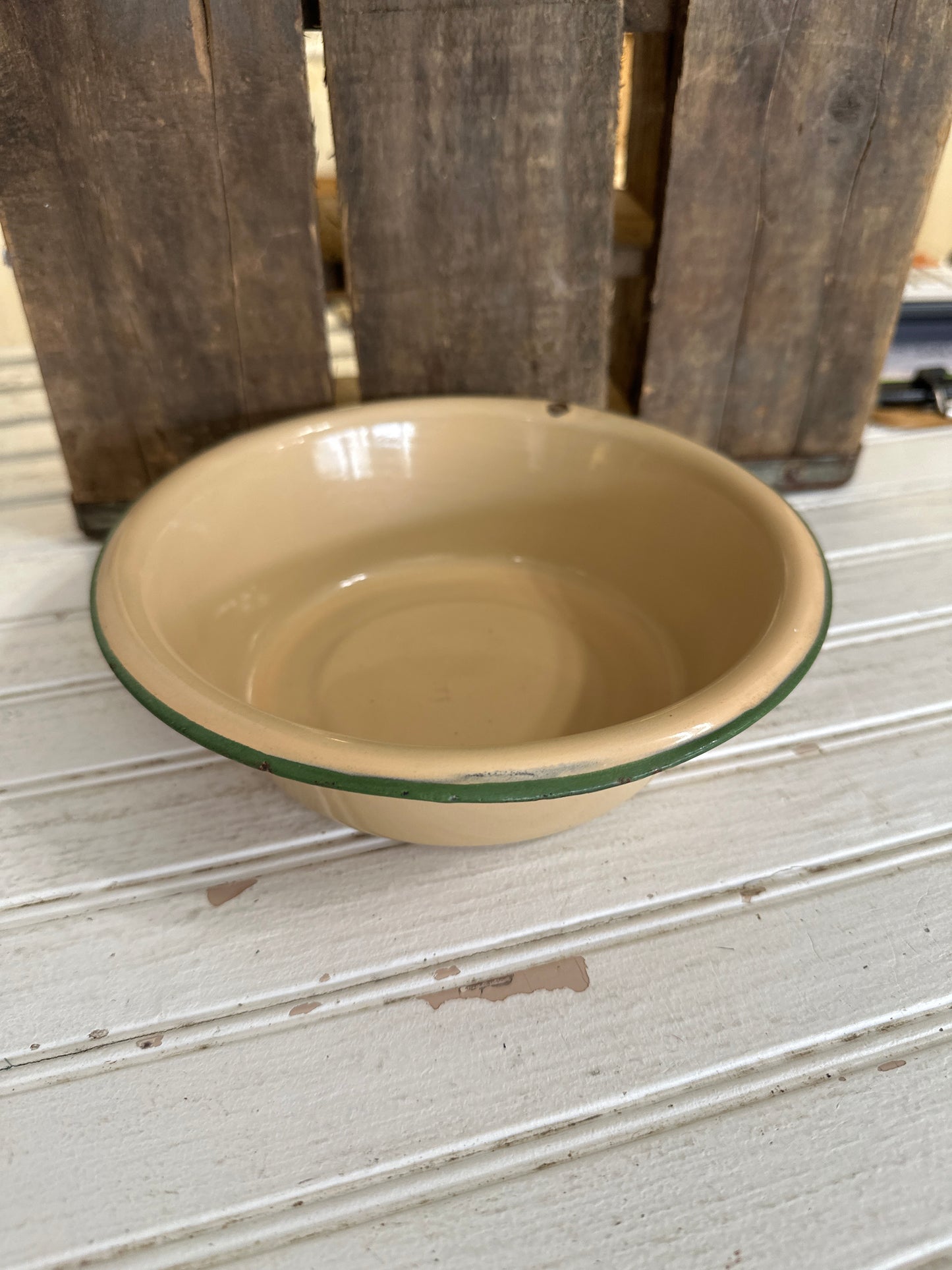 Green striped enamel pan- small