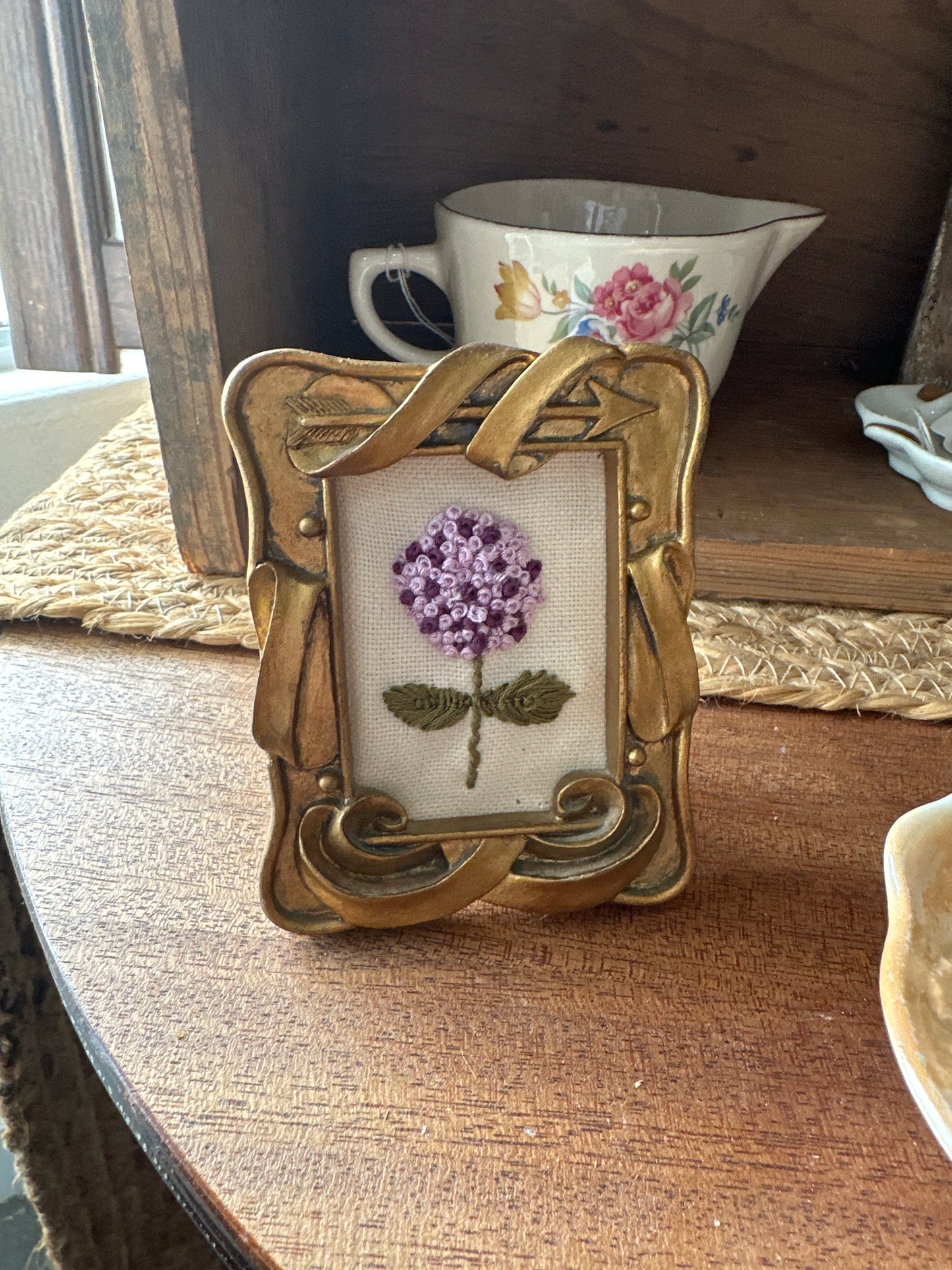 Hand Embroidered framed Hydrangea