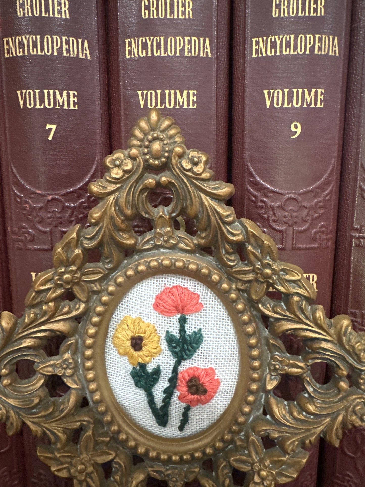 Handmade Floral Embroidery framed in Vintage frame