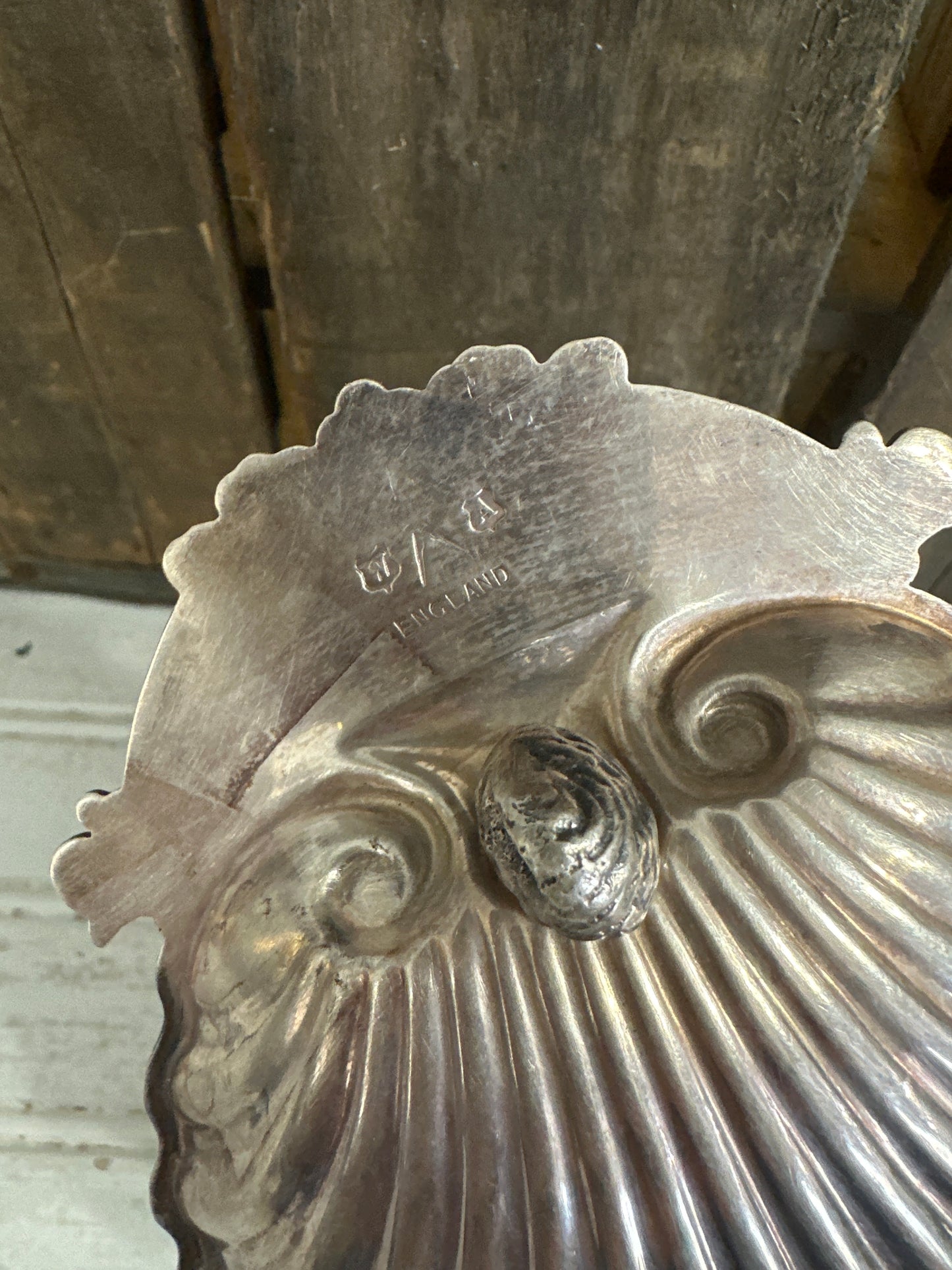 William Adams silver plate shell dish- footed- antique