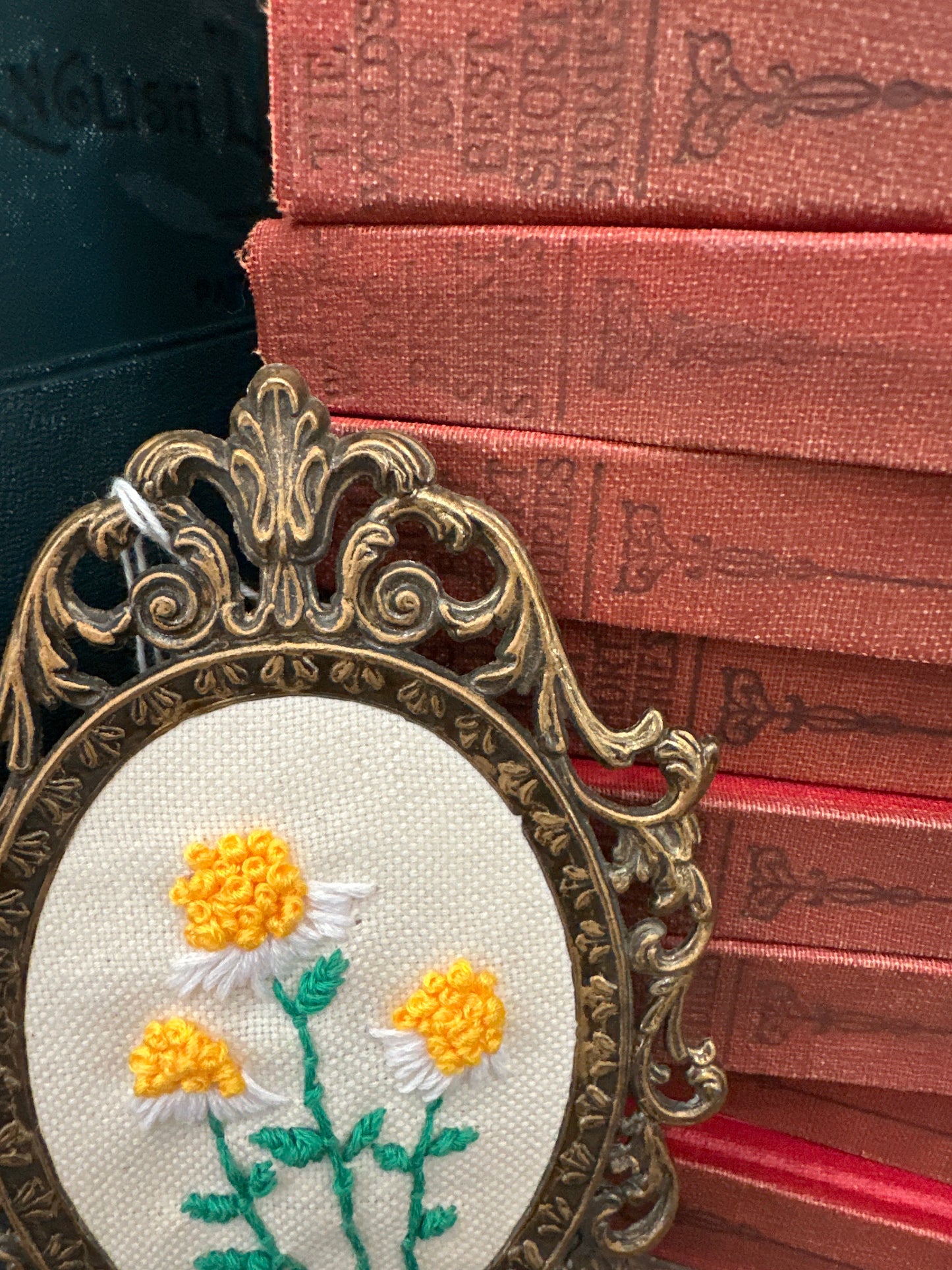 Handmade Floral Embroidery framed in Vintage frame