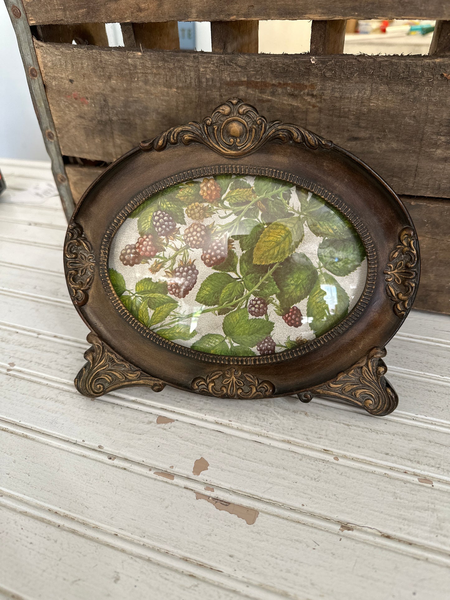 Victorian style frame with vintage book page- blackberries