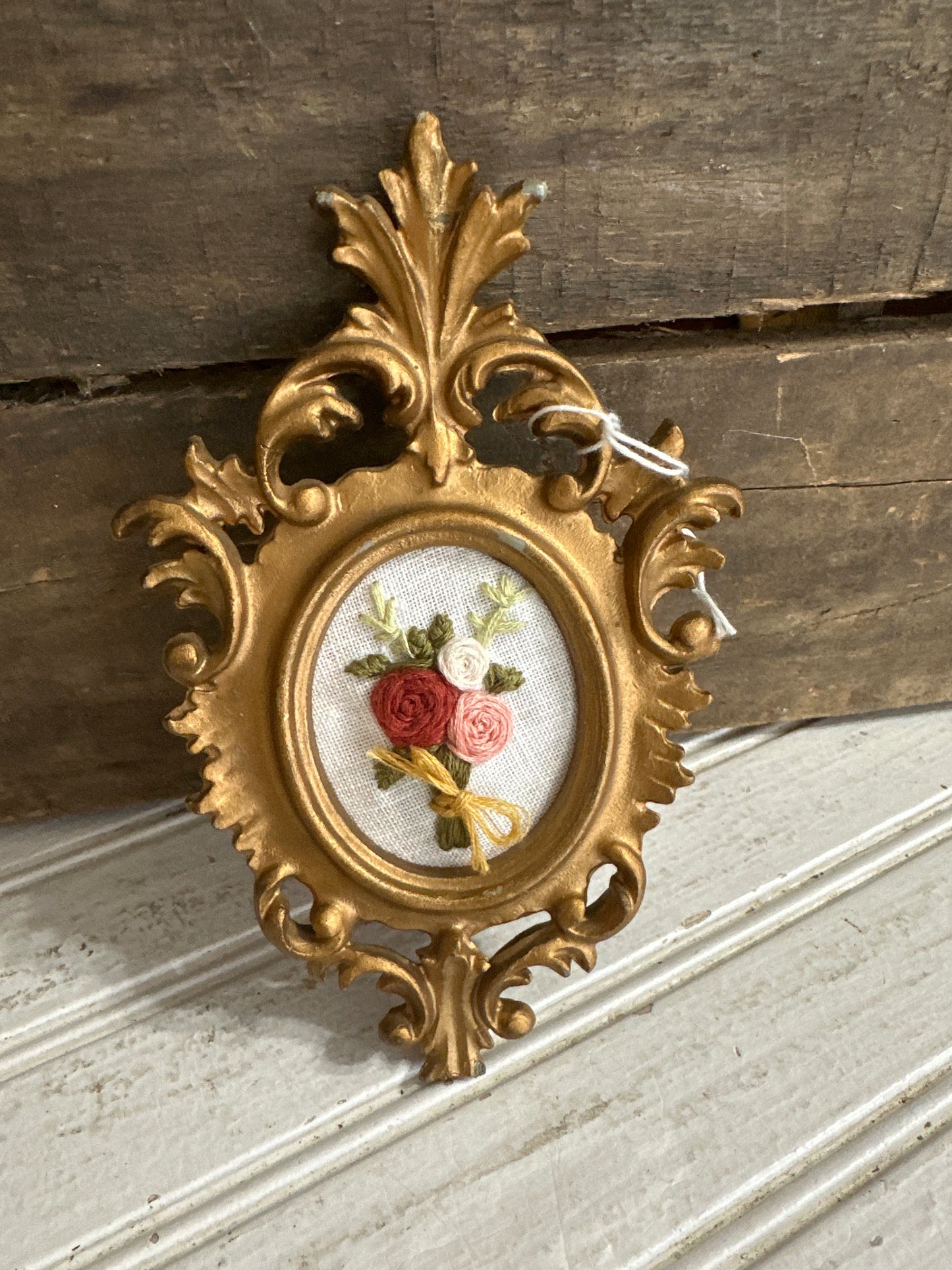 Hand Embroidered framed floral bouquet
