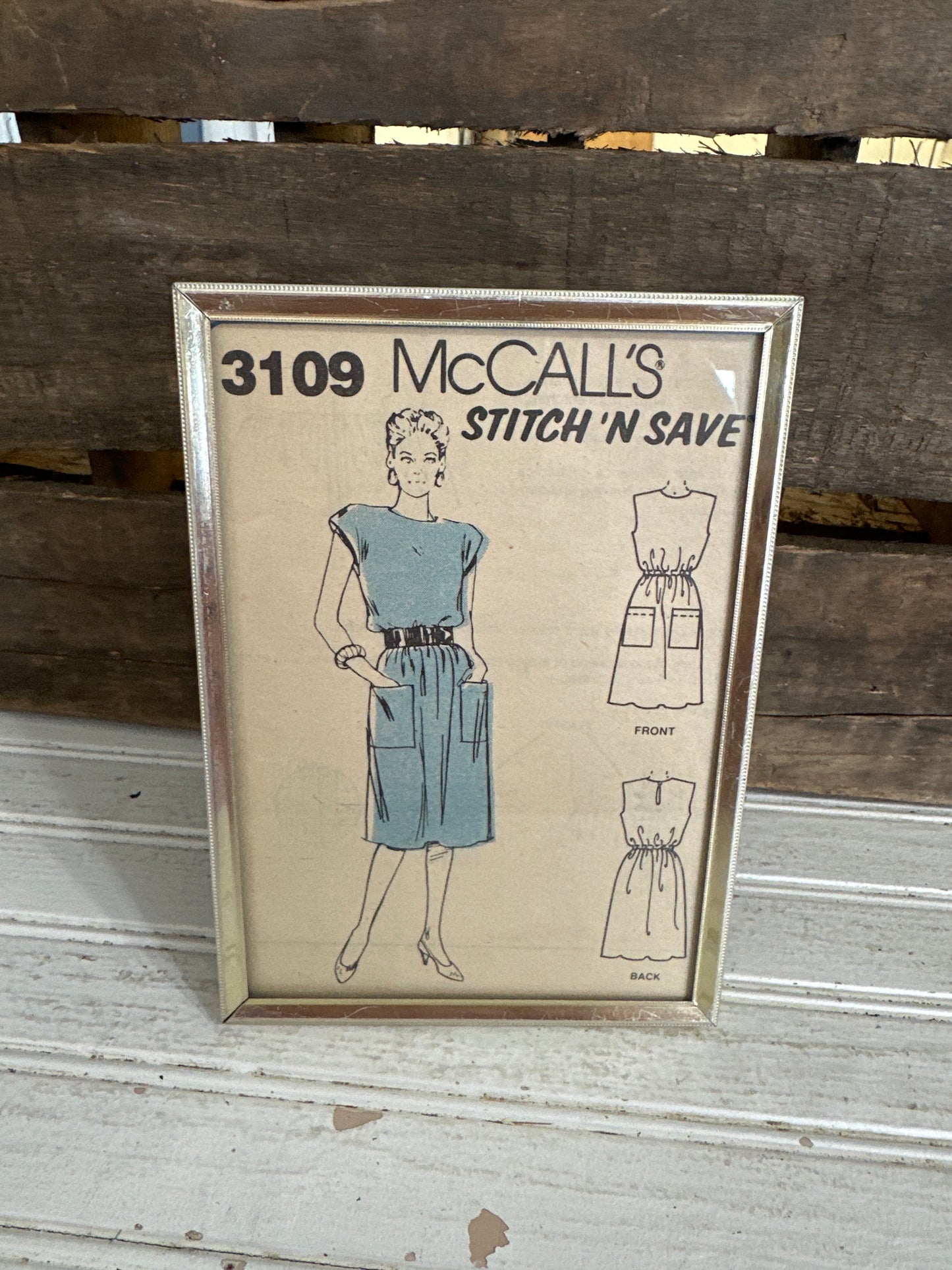Vintage Sewing pattern framed metal frame