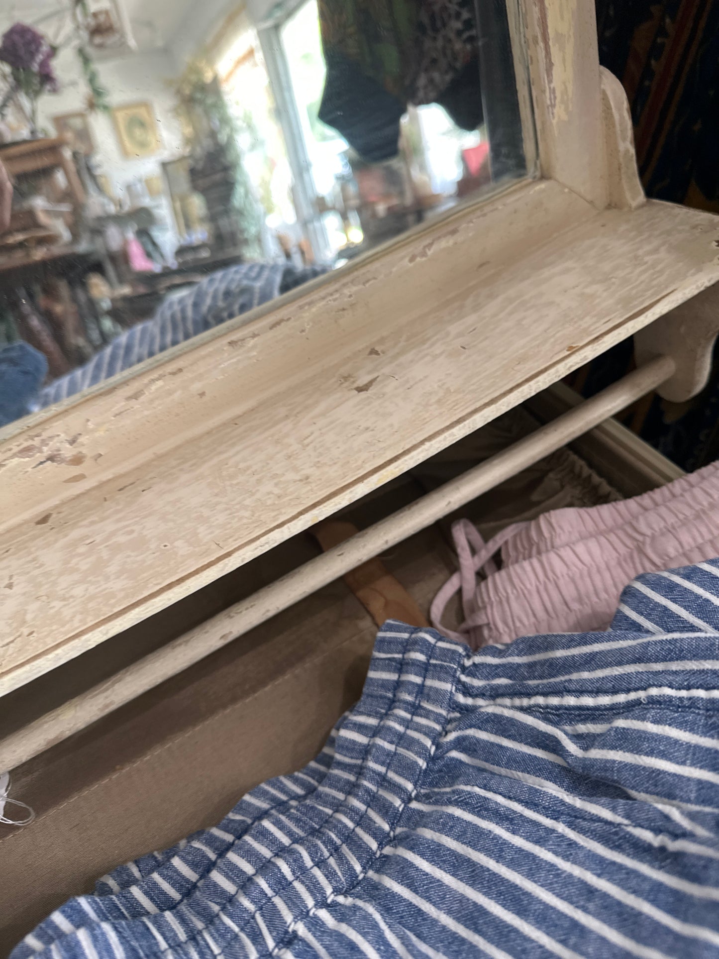Vintage Wooden Mirror with shelf & towel holder- local pick up only