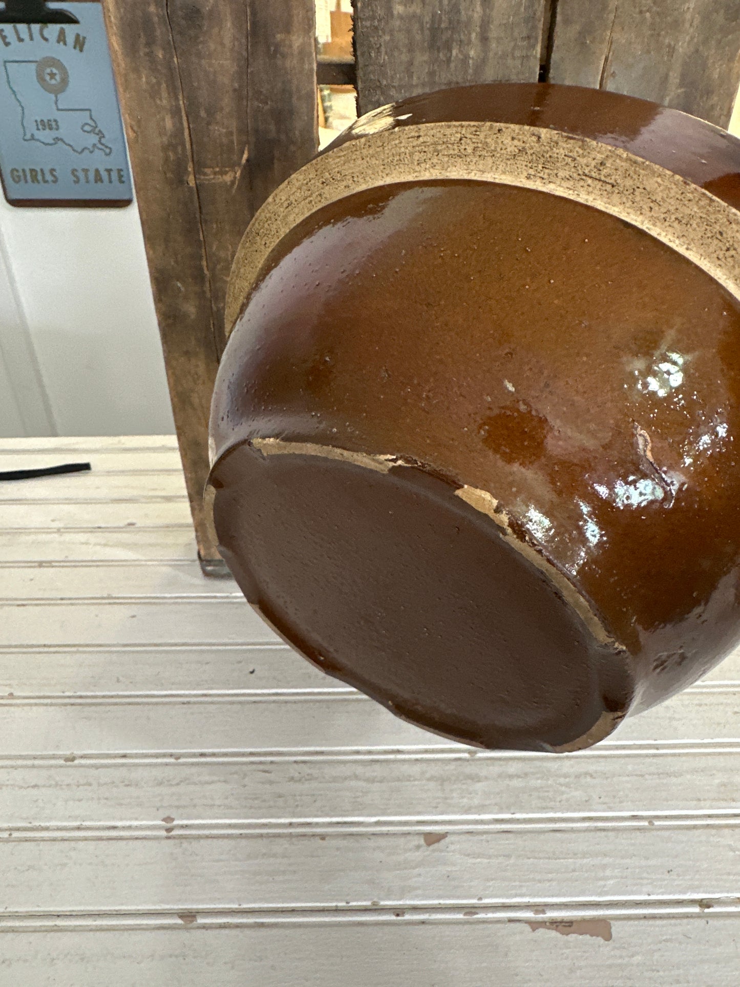 Primitive Brown Crock bowl- local pickup only
