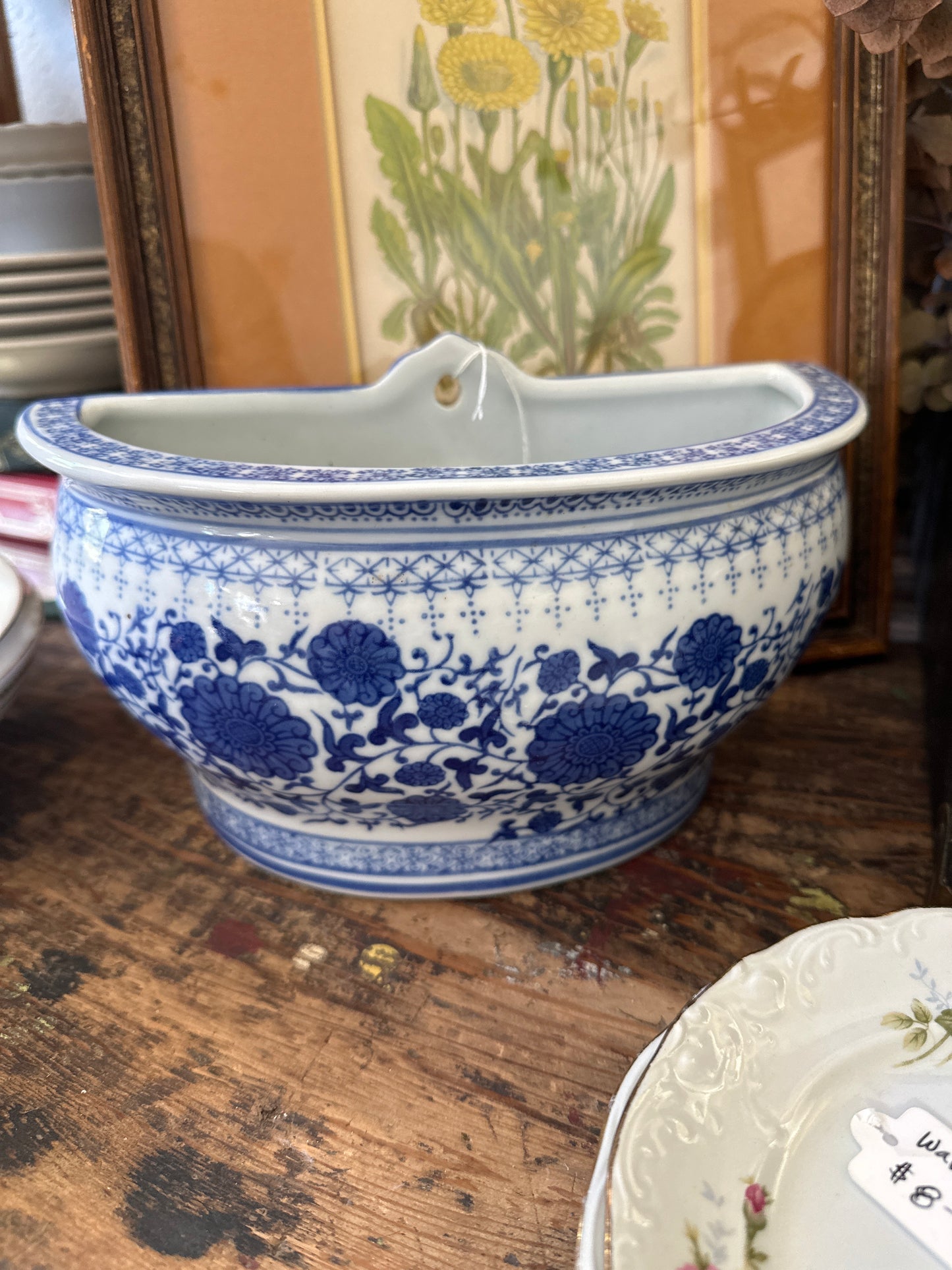 Blue & white porcelain wall planter- local pickup only