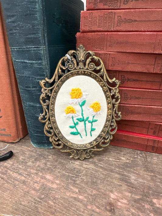 Handmade Floral Embroidery framed in Vintage frame