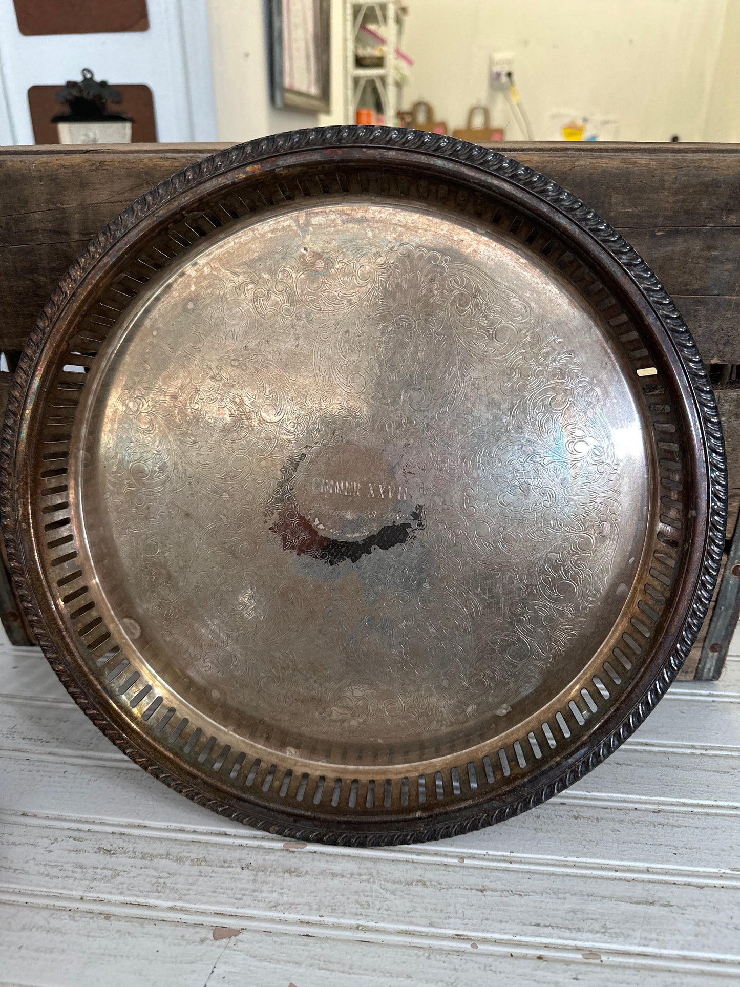 Silver plated round tray- local pickup only